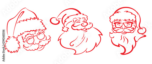Three Santa Claus on a white background for holiday Christmas design. Vector image