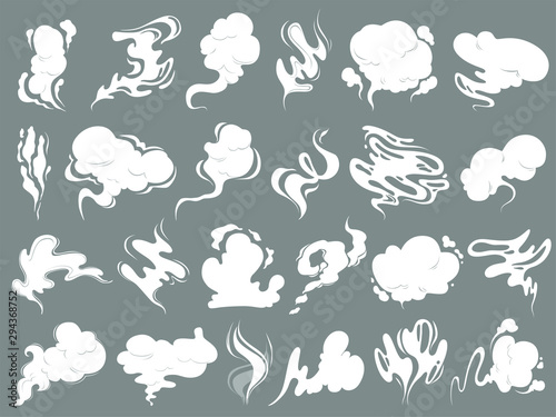 Smell clouds. Smoke from vapour or food toxic smell vector cartoon shapes. Illustration smoke vapour, smell and steam cloud photo