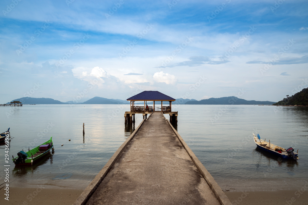 Fototapeta premium Blue Jetty, Teluk Dalam, Pangkor Island, Perak, Malaysia 
