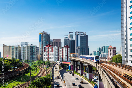 A KL Monorail skytrain running above the traffic, Kuala Lumpur, Malaysia © inigolaitxu