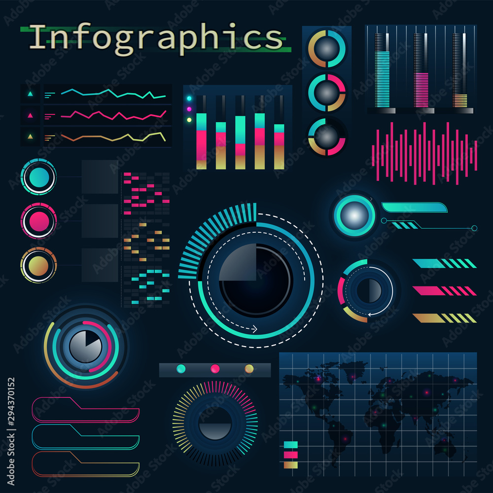 Set of Infographic diagram, Chart or graph on black background.