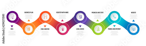Eight levels timeline infographic elements for business and corporate sector.