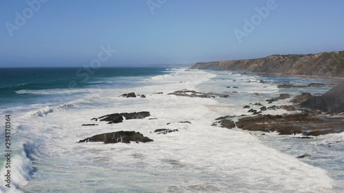 Aerial Drone Panoramic View Of Aljezur Algarve Coastline Wild Beach, Portugal