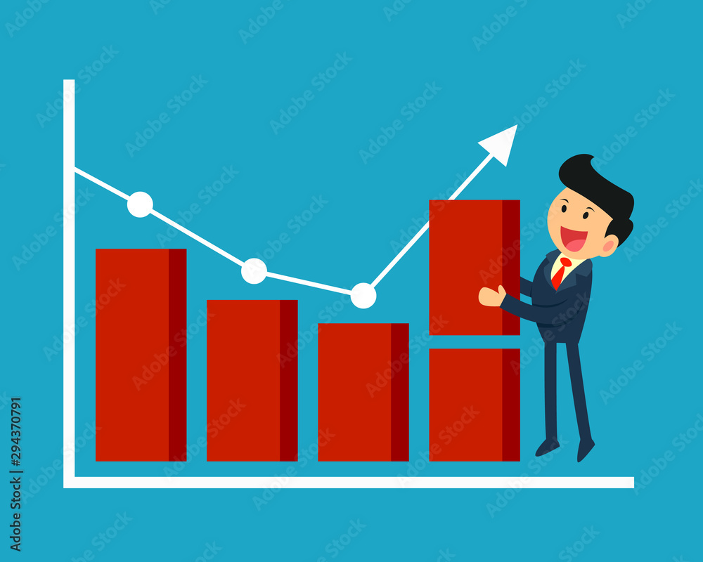 businessman holding bar graph put it on the graph to become success of the growth chart. business concept. businessman holding bar graph put it on the graph to become success of the growth chart. business concept.