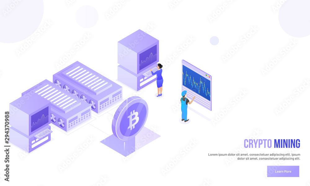 Miniature people analysis data on browser, bitcoin server connected with data servers, isometric design for Crypto Mining. Miniature people analysis data on browser, bitcoin server connected with data servers, isometric design for Crypto Mining.