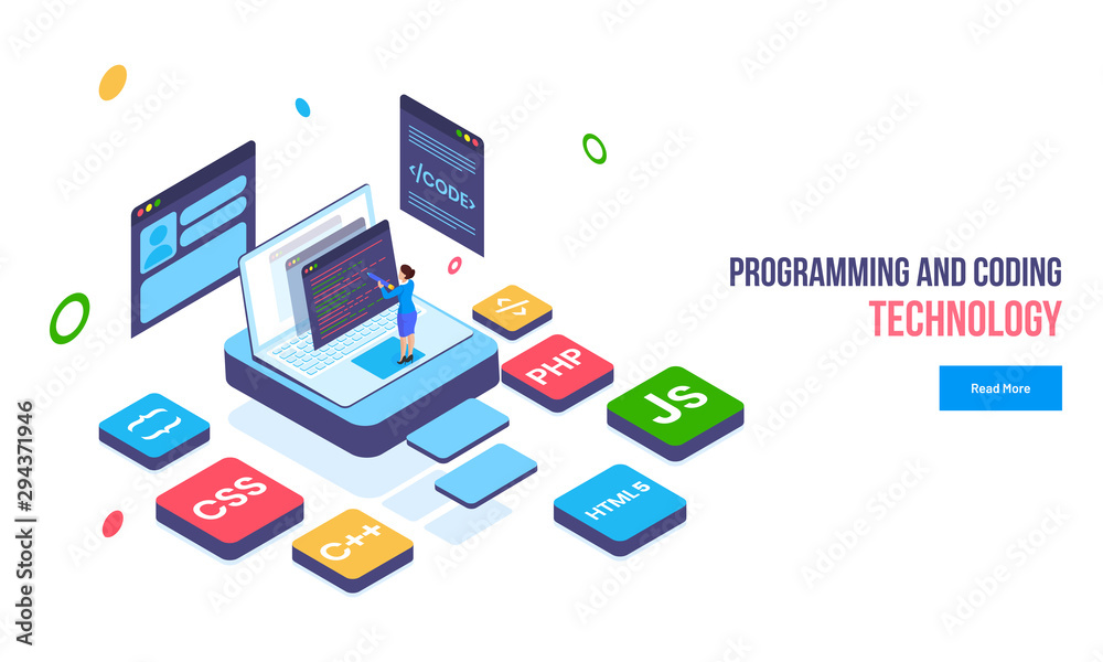 Developer working on laptop with different programming language for Coding and Programming Technology concept.