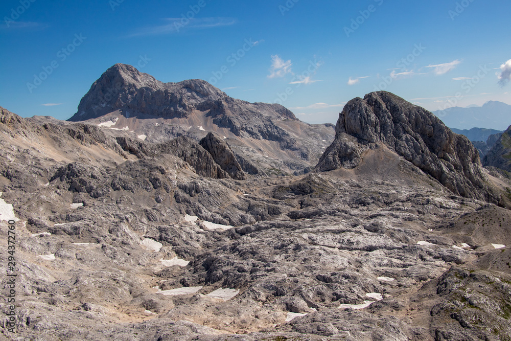 Hribarice mountain plateau with Triglav mountain behind Hribarice mountain plateau with Triglav mountain behind