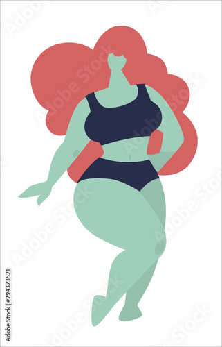 Plump woman in swimsuit, fat girl, plus size model in swimwear