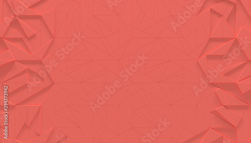 Futuristic / Sci-fi Geometric Background in Living Coral Color With Copy Space. (3D Illustration)