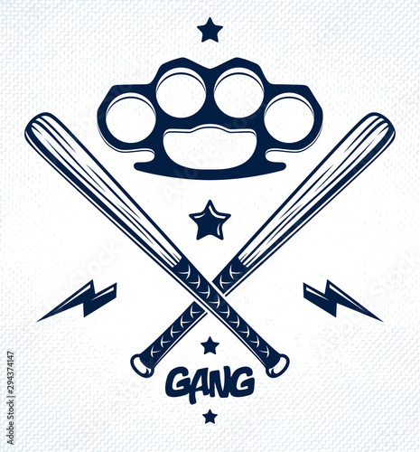 Baseball bats crossed vector criminal gang logo or sign, gangster style theme.
