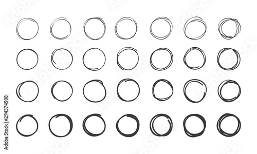 Set of hand drawn scribble circles.