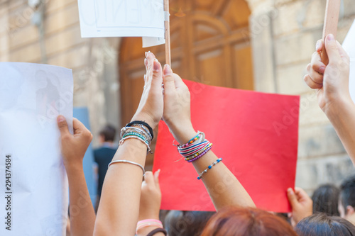 Obraz na płótnie Fridays for future: students hands showing  banners and boards