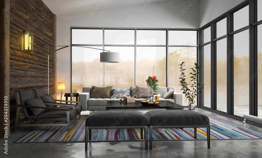 Großer Wintergarten mit Sofa und Tisch Stock Illustration Adobe Stock