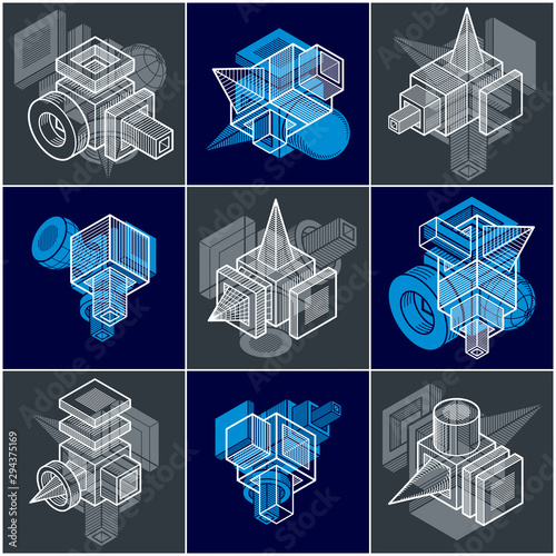 Abstract vectors, 3D simple geometric shapes set.