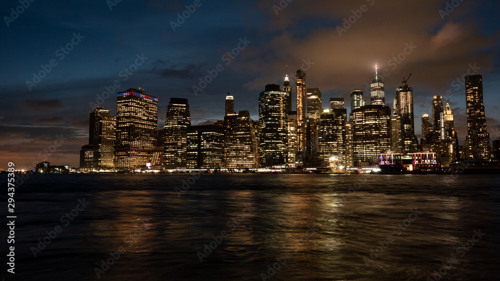 Skyline of downtown New York City at night