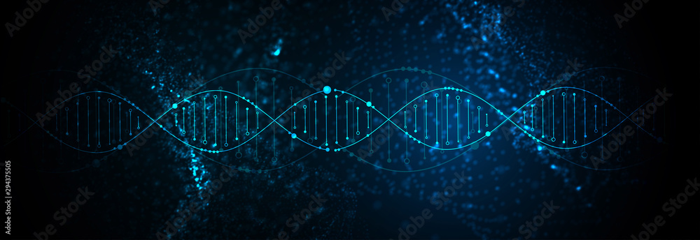 Obraz premium Science template, abstract background with a 3D DNA molecules. Vector illustration.