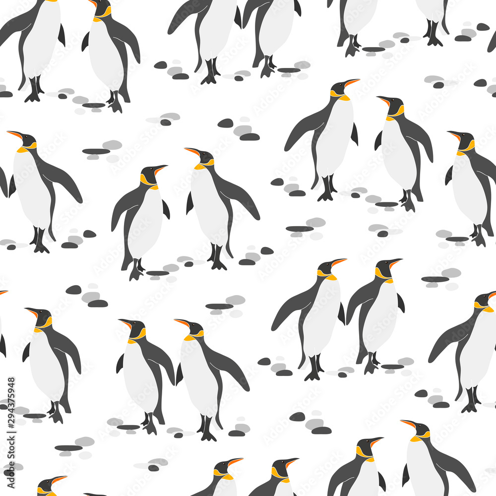 Fototapeta premium Seamless pattern with cute sea birds. Cartoon characters illustration. For textile, wallpaper, wrapping.