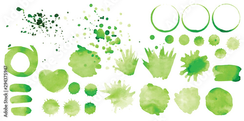 Set of vector green splashes on white background