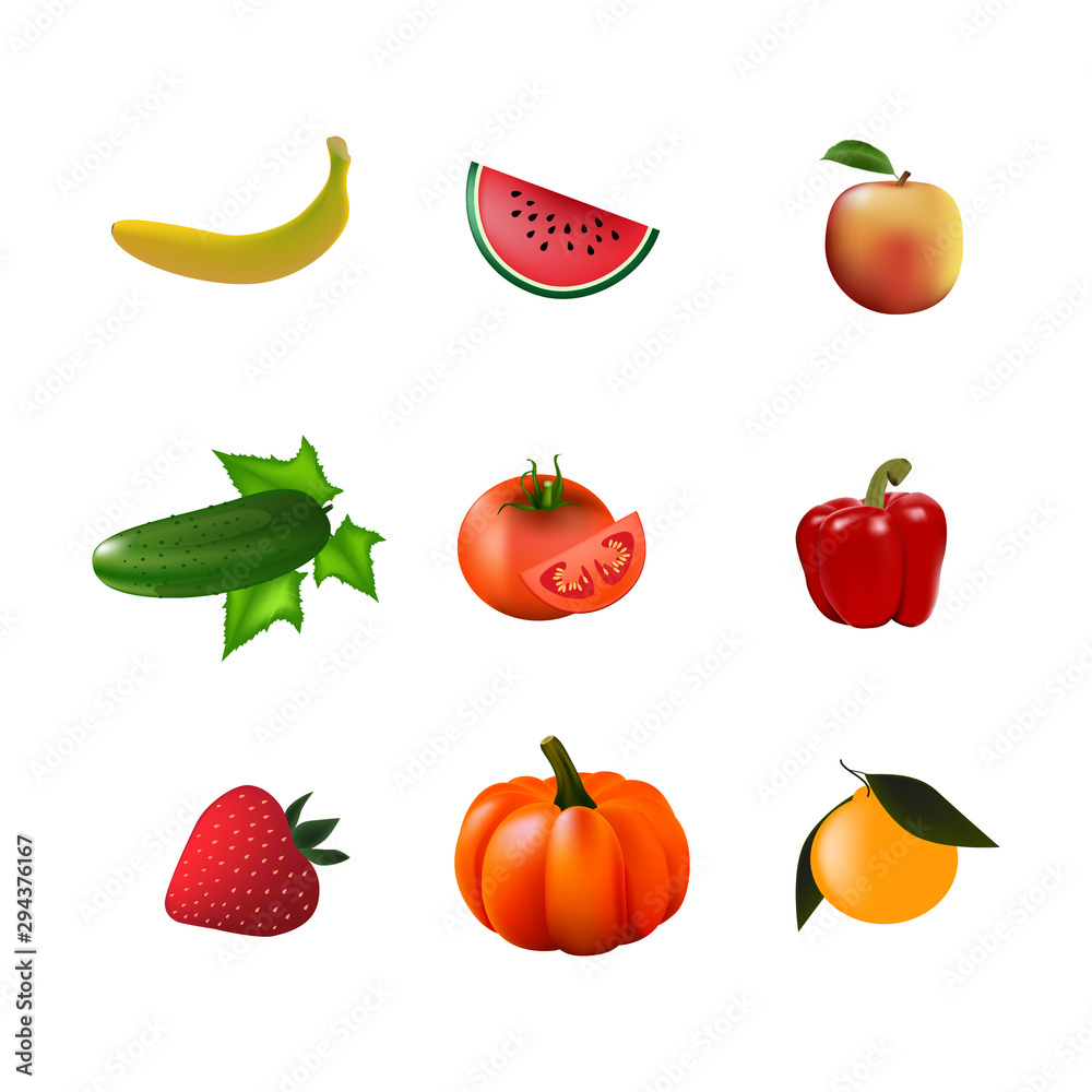 Set of fresh fruits and vegetables vector illustration design Set of fresh fruits and vegetables vector illustration design