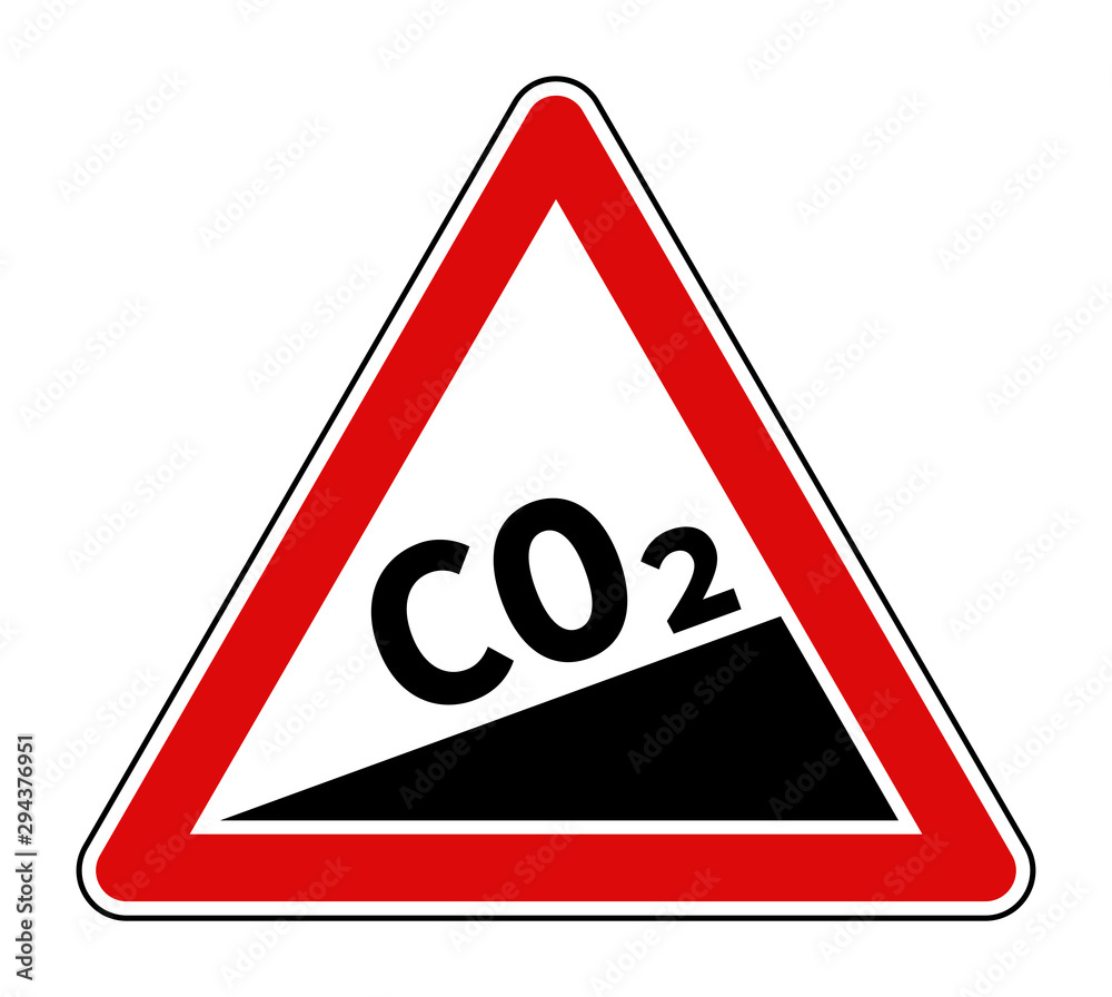 CO2 emission rise sign red triangular shape CO2 emission rise sign red triangular shape