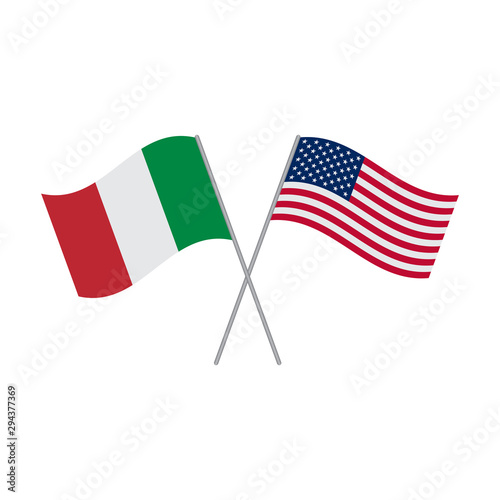 Italian and American flags vector isolated on white background