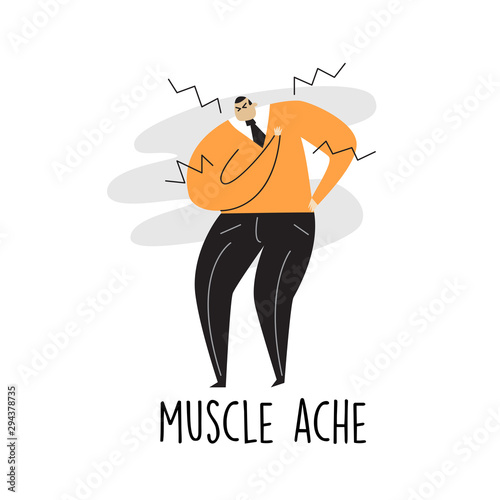 Vector cartoon illustration of a man suffering from muscle ache