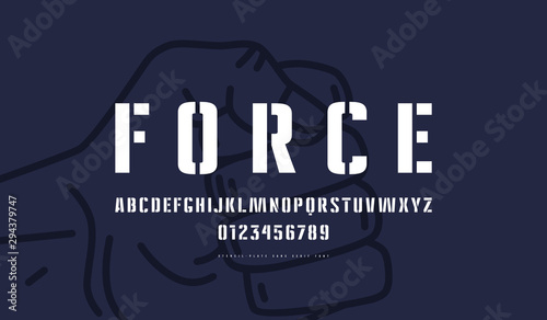 Stencil-plate sans serif font in military style