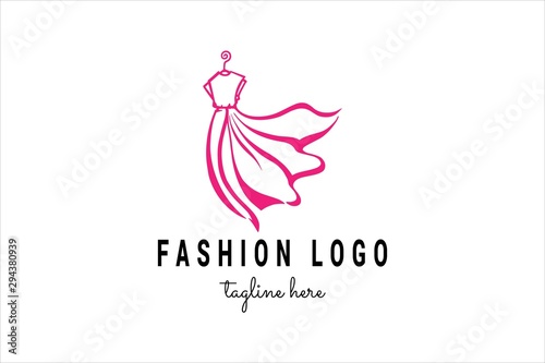 fashion logo template with pink women's dress
