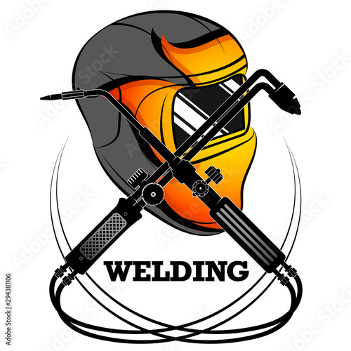 Welder mask protective and welding machine symbol for business