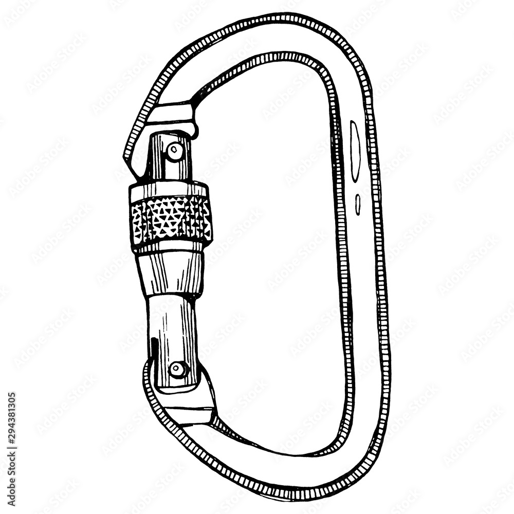 Doodle climbing rope carabiner hammer pick Vector Image