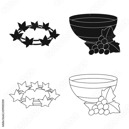 Vector illustration of deity and antique sign. Collection of deity and myths stock symbol for web.