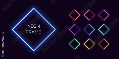 Neon monochrome rhomb Border with copy space. Templates set