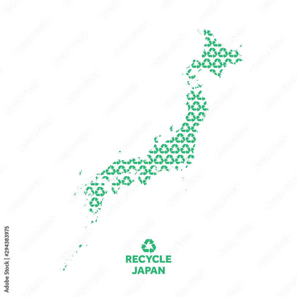 Japan map made from recycling symbol. Environmental concept