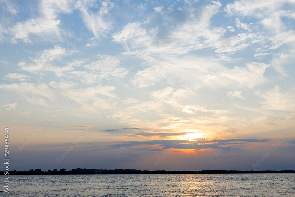 Background of colorful sky concept: Dramatic sunset with twilight color sky and clouds