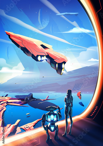 Futuristic mankind's' civilization in vector art.