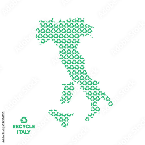 Italy map made from recycling symbol. Environmental concept