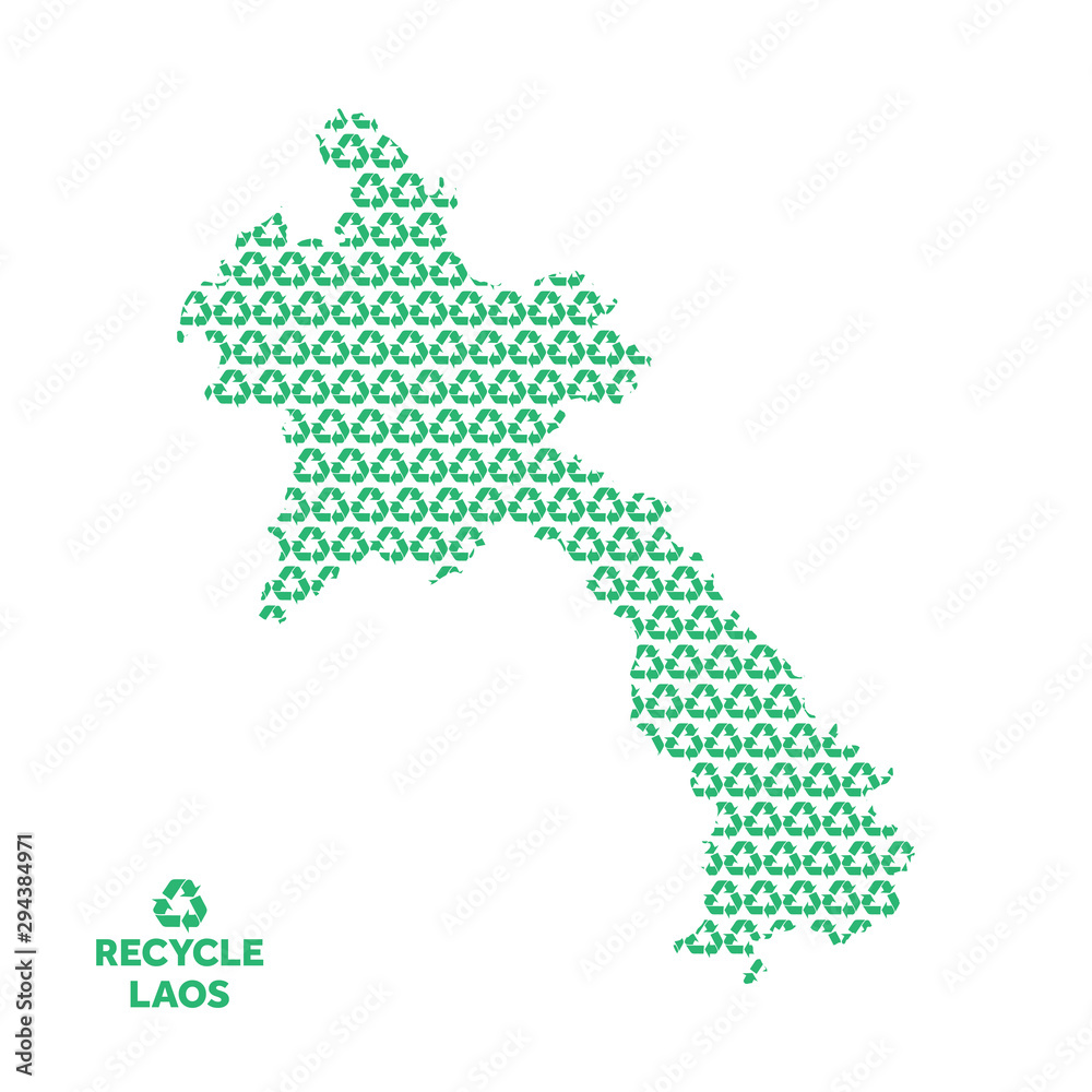 Laos map made from recycling symbol. Environmental concept