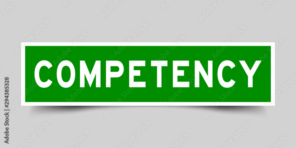 Label square green sticker in word competency on gray background (vector)