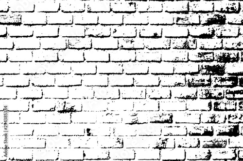 Grunge black texture as brick wall shape on white background (Vector). Use for decoration, aging or old layer