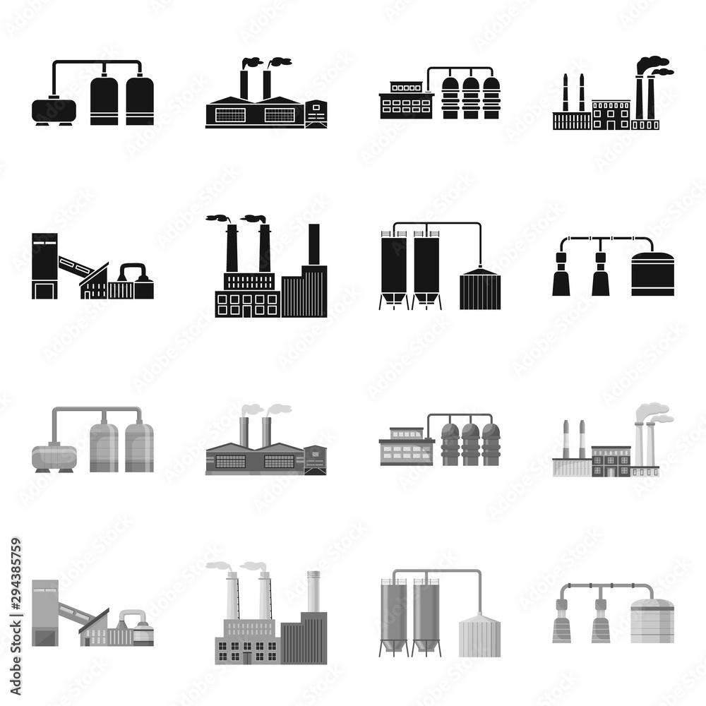 Vector illustration of factory and industry sign. Set of factory and construction stock symbol for web.