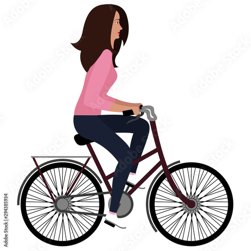 Woman riding a bicycle. Flat illustration