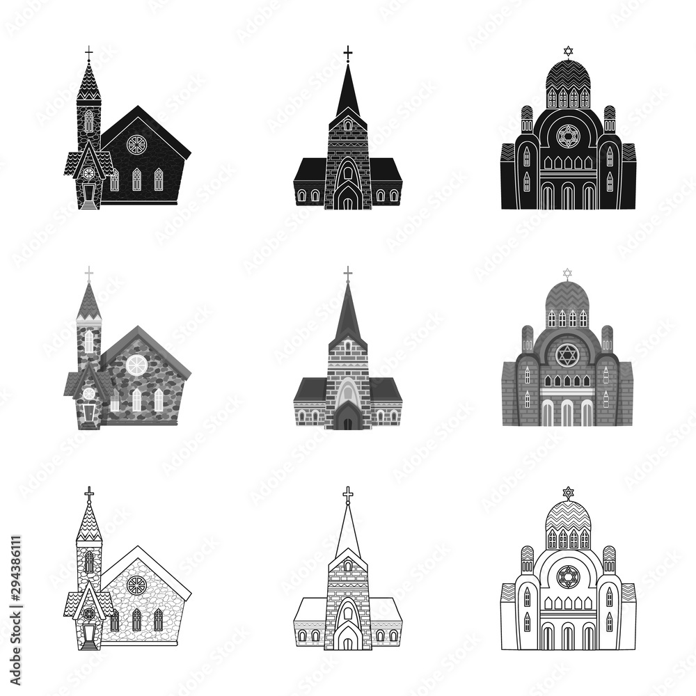 Isolated object of cult and temple sign. Set of cult and parish vector icon for stock.