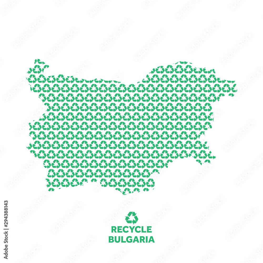 Bulgaria map made from recycling symbol. Environmental concept
