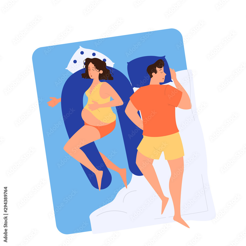 Pregnant woman and man sleeping in the bed
