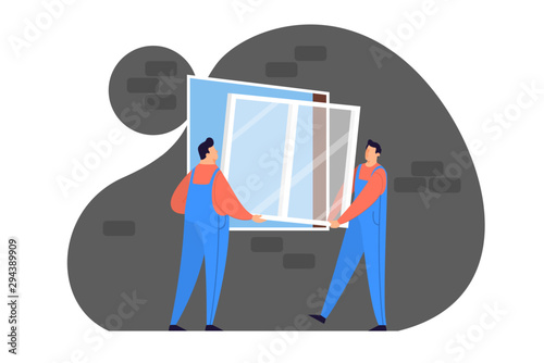 Worker in uniform install window