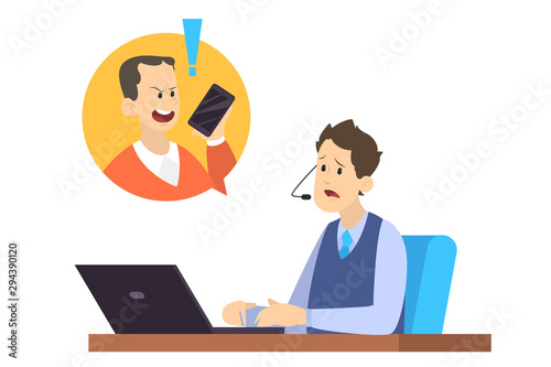 Angry customer shouting at the worker on the phone