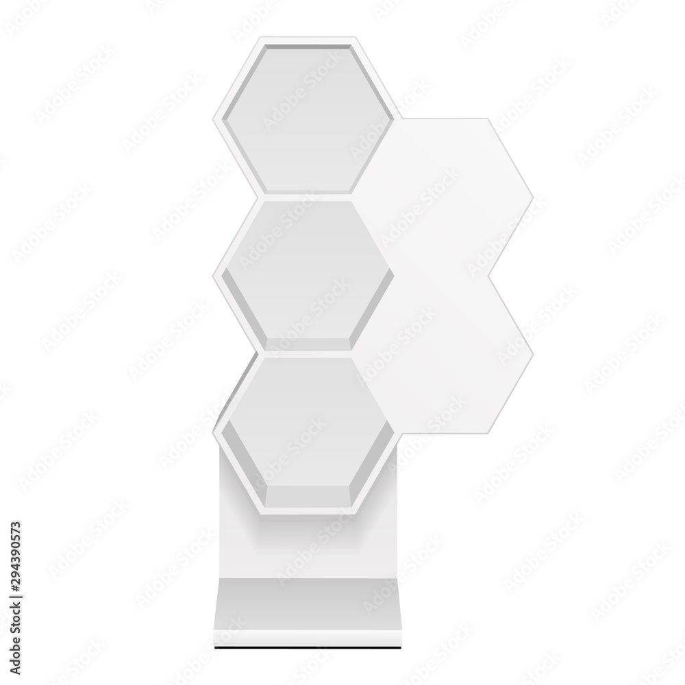 Mockup Hexagonal Retail Shelves Floor Display Rack For Supermarket Blank Empty. Cell. Cardboard . Mock Up. 3D On White Background Isolated. Ready For Your Design. Product Advertising. Vector EPS10 Mockup Hexagonal Retail Shelves Floor Display Rack For Supermarket Blank Empty. Cell. Cardboard . Mock Up. 3D On White Background Isolated. Ready For Your Design. Product Advertising. Vector EPS10