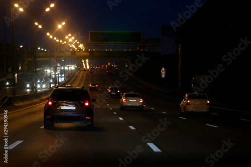 Highway with cars at night. Moscow, Russia.