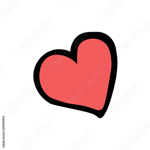 Red heart on white background. Hand drawing sketch. Colorful outline on white background can be printed on textile, wallpaper, wrapping paper, greeting cards. Vector Illustration. EPS10