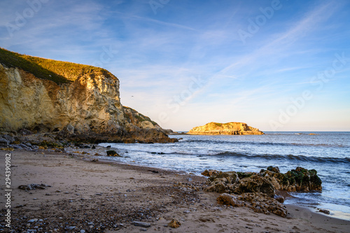 Marsden's Bay northern cliffs, located near South Shields, consisting of a sandy beach enclosed by Magnesian Limestone Cliffs and sea stacks photo